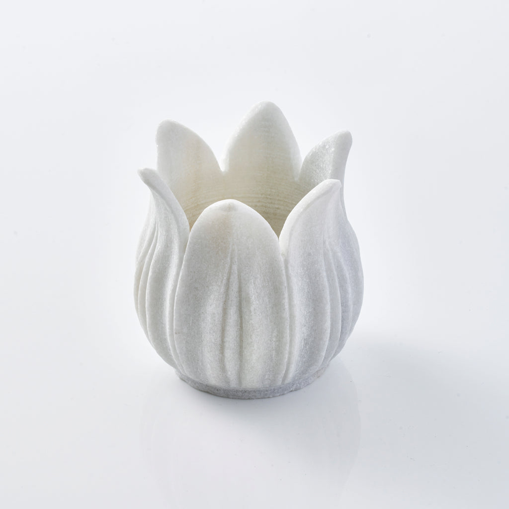 Marble Lotus Tea Light Holder - Glaze