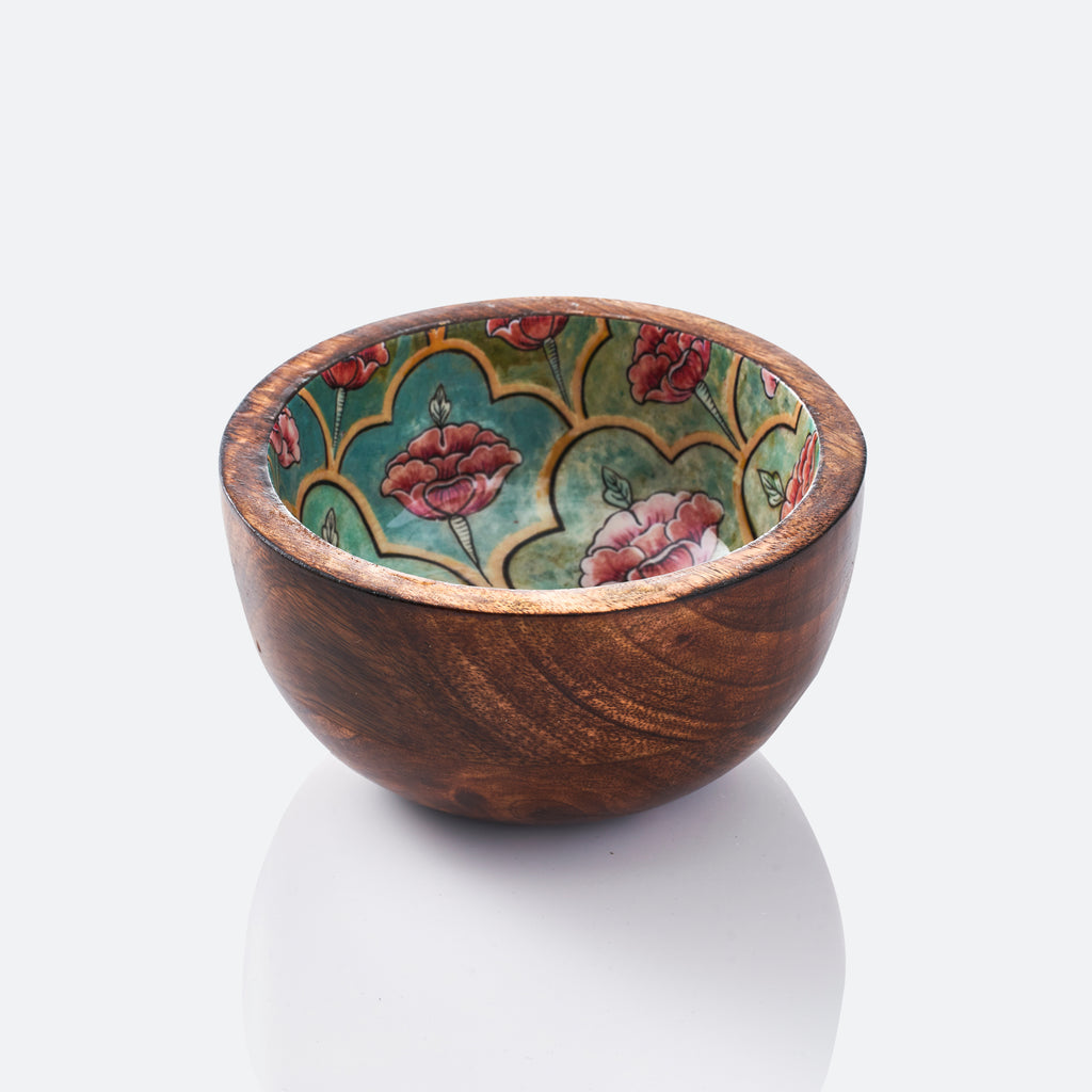 Mango Wood Nibble Bowl - Mughal Flower