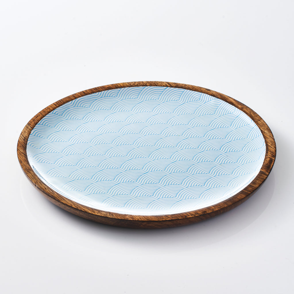 Round Serving Tray - Blue Waves