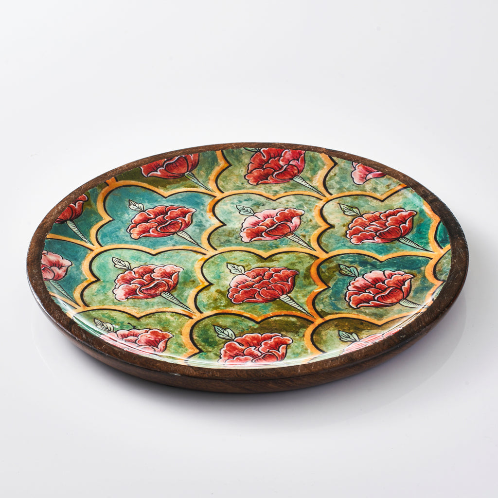 Round Serving Tray - Mughal Flower